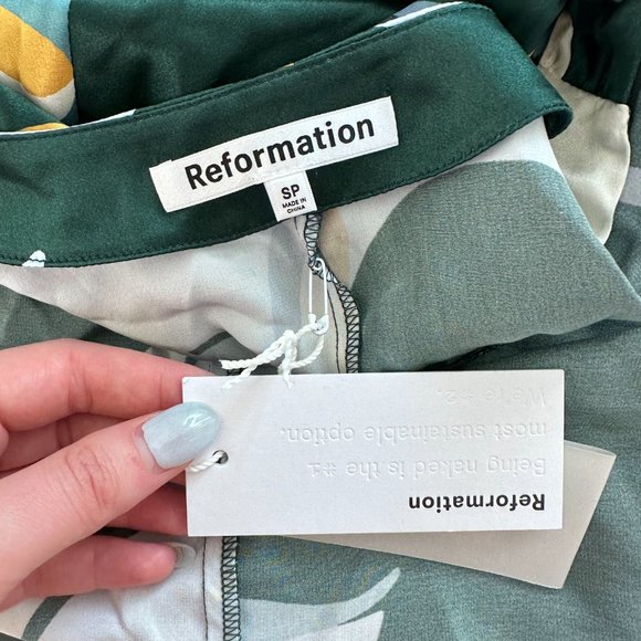 Reformation Chrisley Wrap Silk Mini Dress Lyra Green Floral V-Neck Long Sleeve - Picture 3 of 12